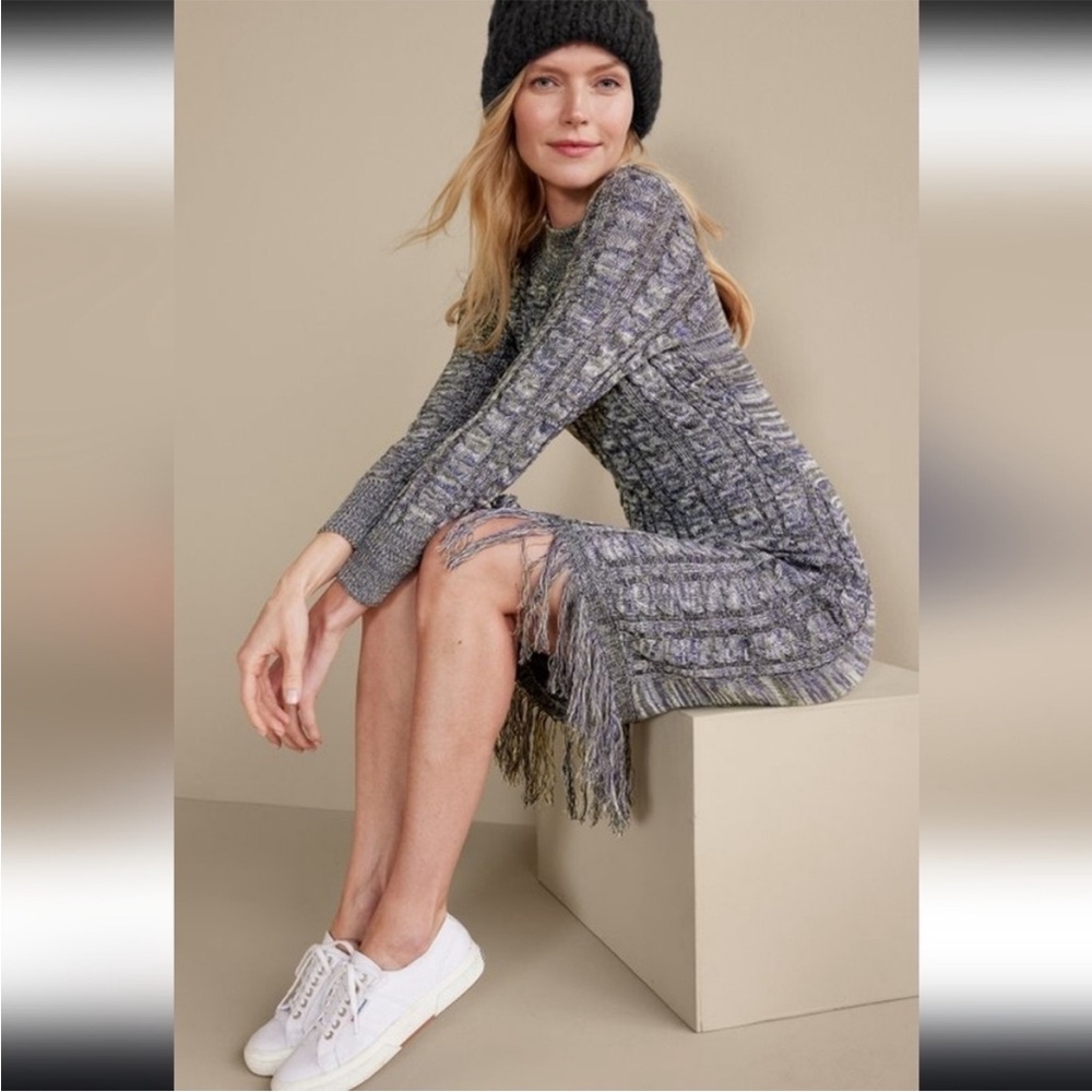 Soft Surroundings Cable Knit Sweater Dress with Fringe Hem MSRP $150 - Picture 2 of 9